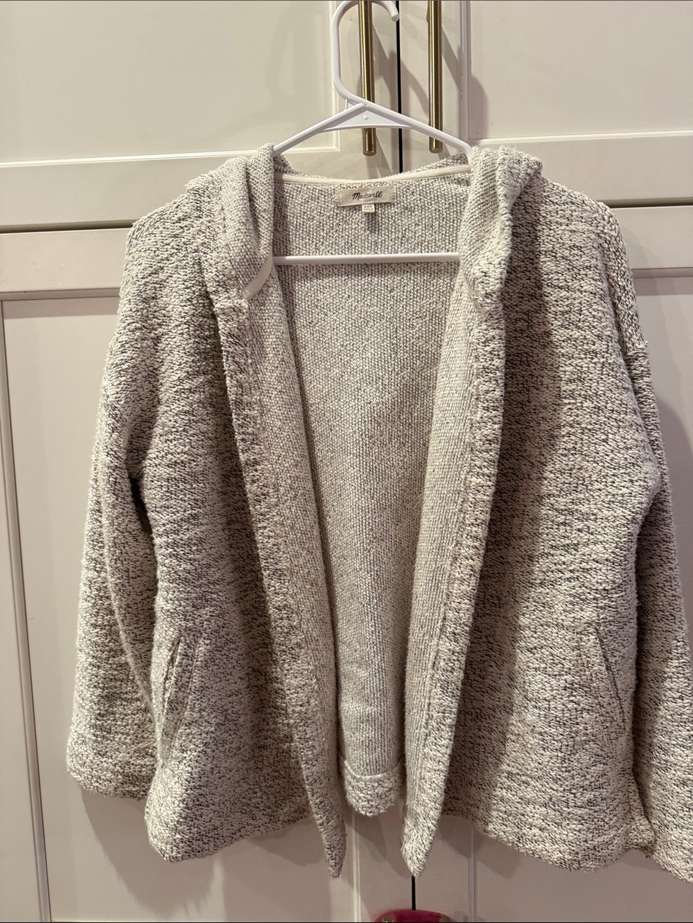Madewell Heathered Light Gray Hooded Open-Front Cardigan